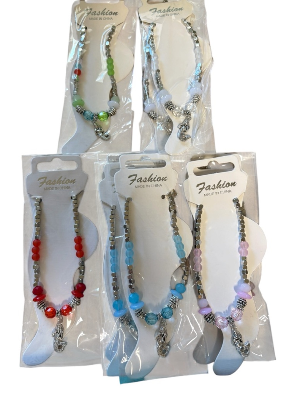 Mermaid Charm Anklet Color Beads Stretch